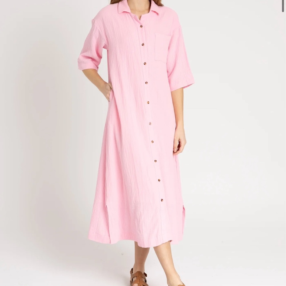Dress Blank. Gauze button down maxi. Size Large. New. Pink Maxi Dress